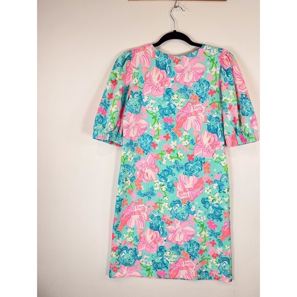 Lilly Pulitzer Dress Blue Cayce Mini Puff Sleeve Floral Luscious Lions Small - Picture 9 of 11